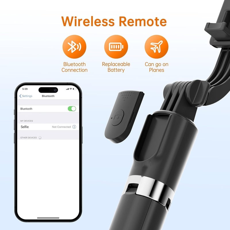 scev 67" Selfie Stick Tripod, Portable Cell Phone Tripod with Wireless Remote Control, 360° Rotating Extendable All-in-1 Travel Stand for Selfies Video Recording, Compatible with iOS/Android, Silver Black - Image 3
